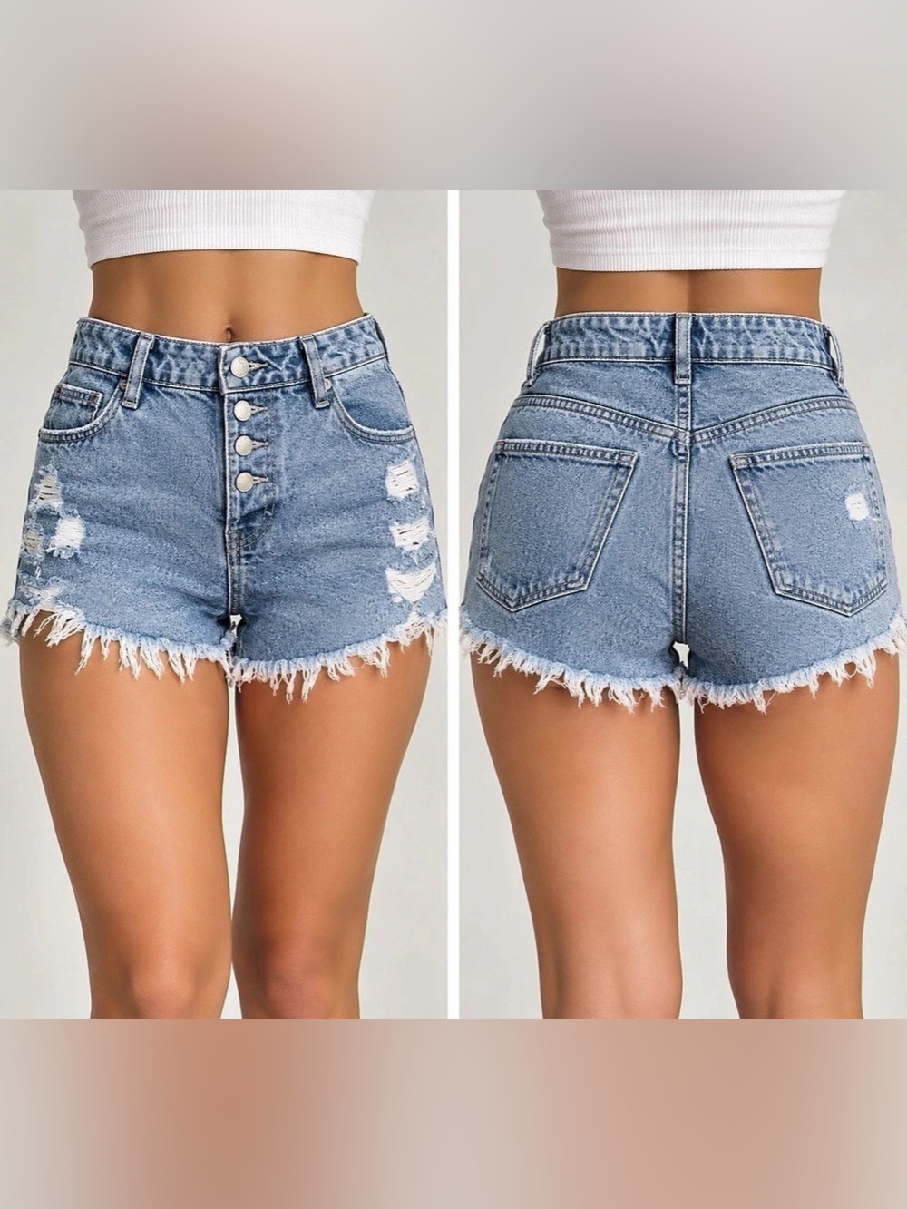 SWS DenimCo Distressed Light Wash High Rise Denim Jean Shorts Size 7